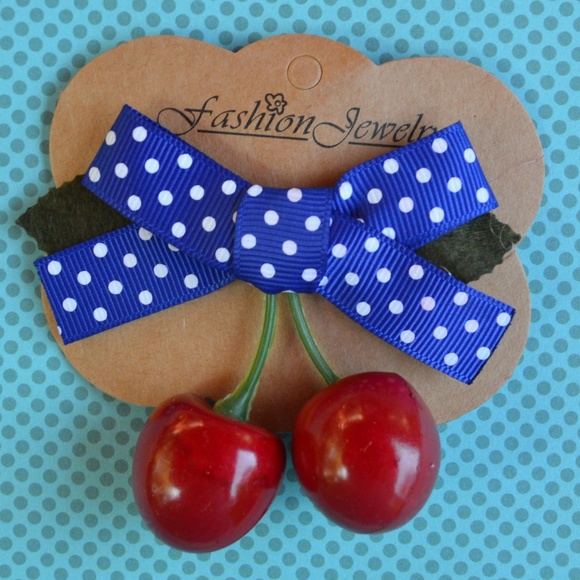 Cherry Hair Clip with Polka Dot Bow - Picture 2 of 5